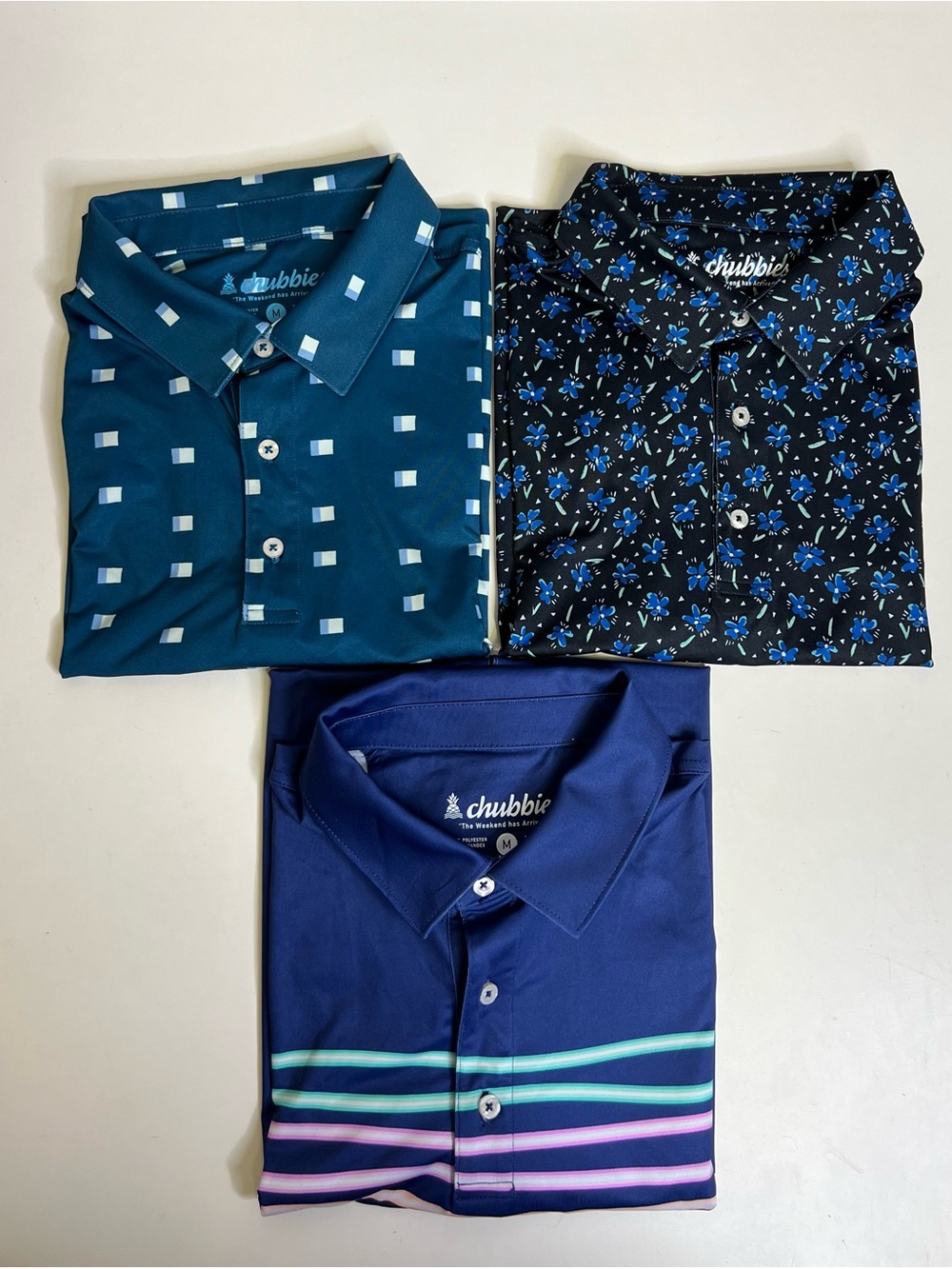 Chubbies Mens Performance Stretch Polo Shirt Short Sleeve Size Bundle x3 Medium
